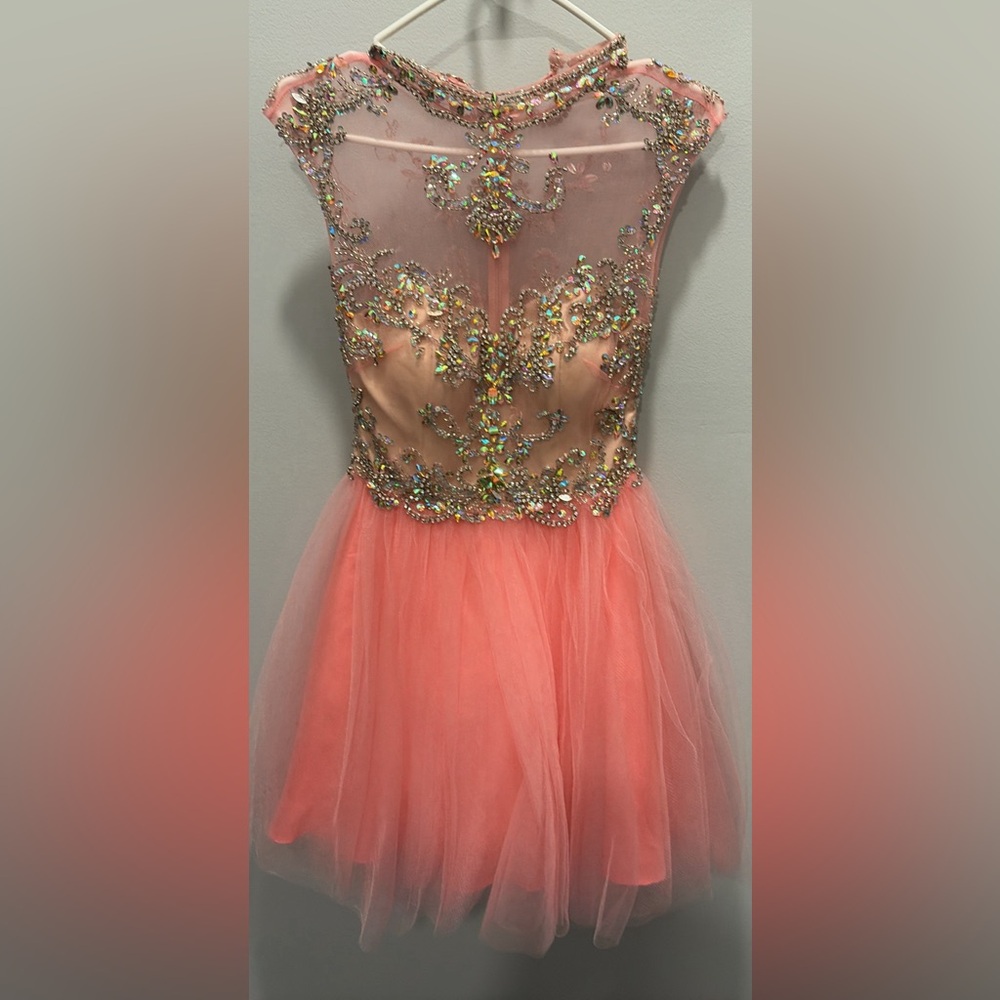 Embellished Coral Tulle Dress